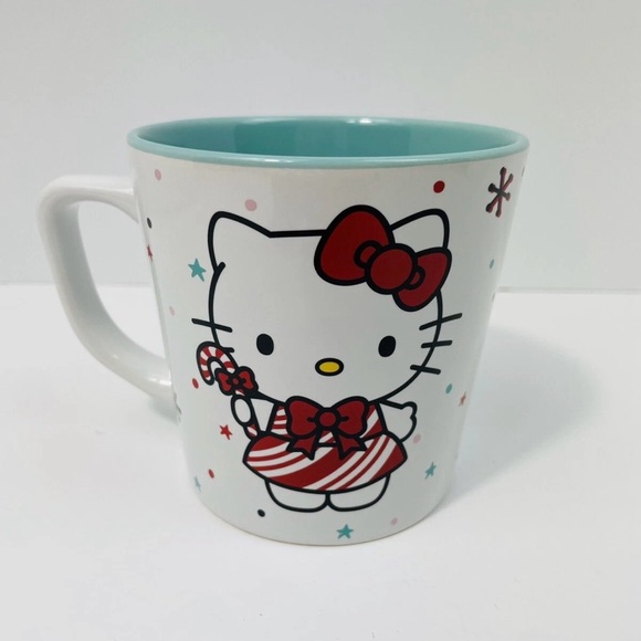 Sanrio Hello Kitty Aqua Blue Christmas Tree Peppermint Dress 24 oz Holiday Mug - Picture 3 of 6